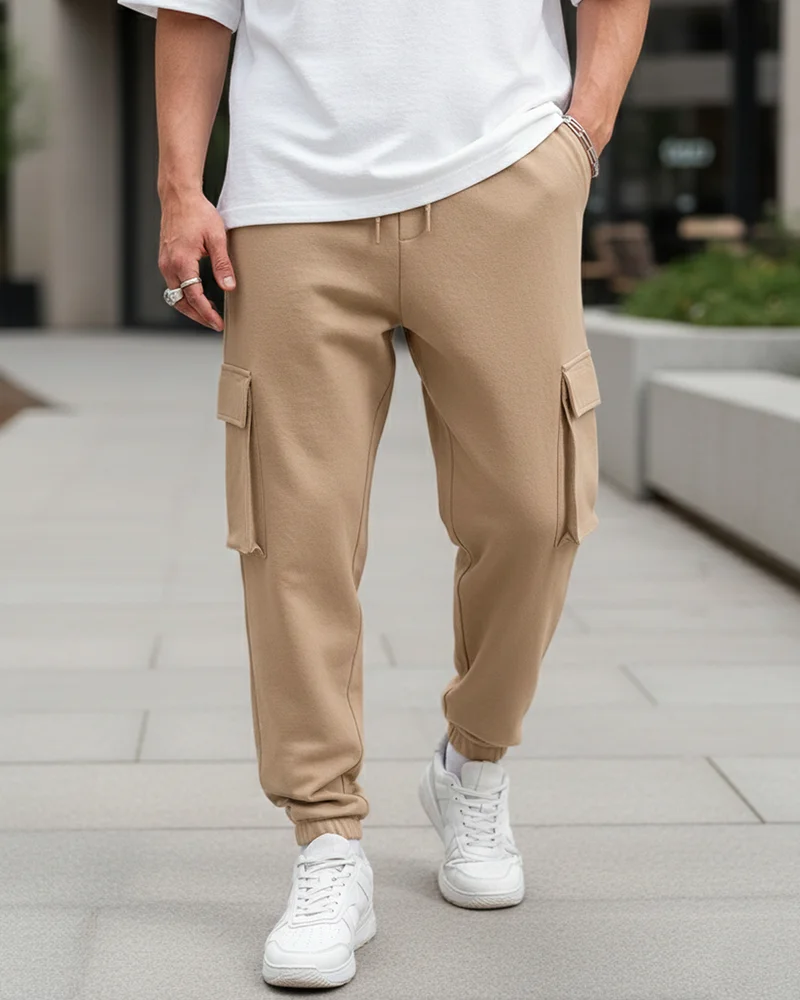 بيواكوف Men's Brown Oversized Cargo Warm Joggers